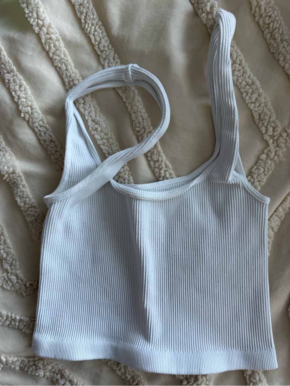 Free People White Ribbed Square-Neck Tank